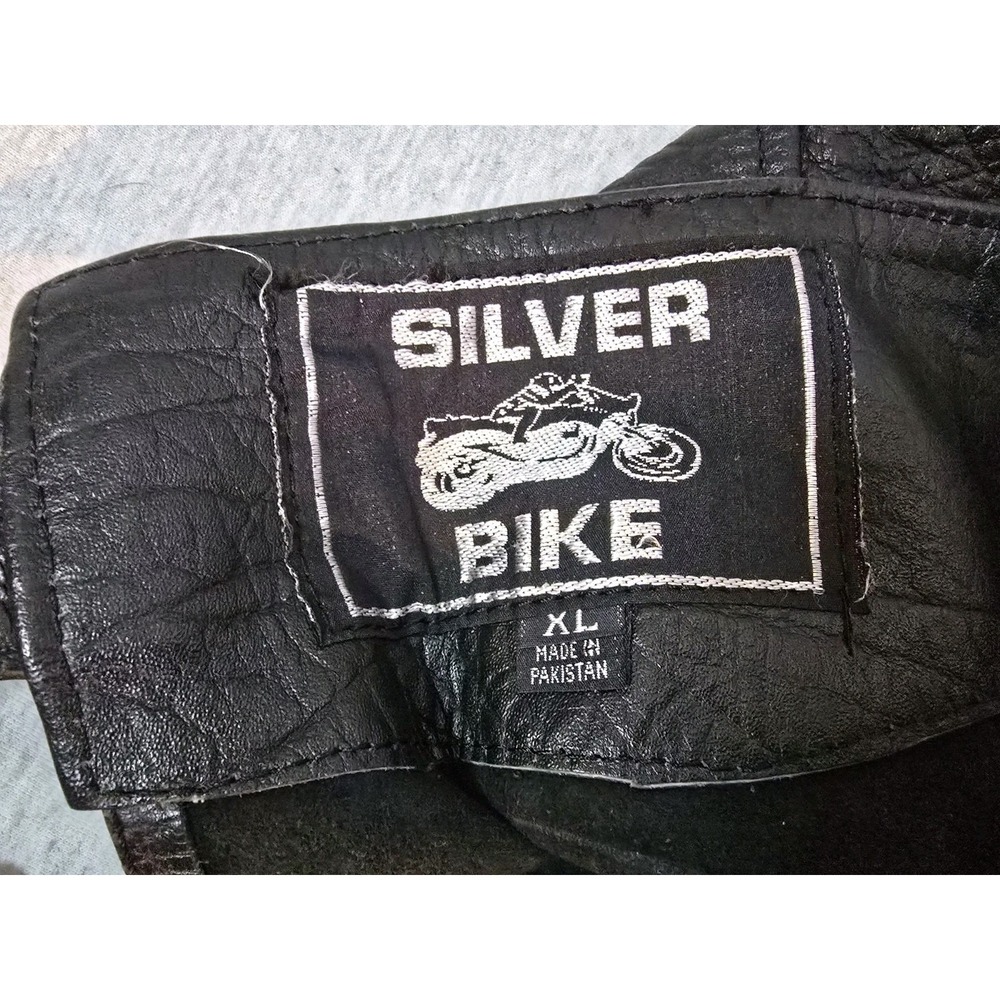 GENUINE‎ SILVER BIKE BLACK LEATHER MOTORCYCLE CHAPS SIZE XL black